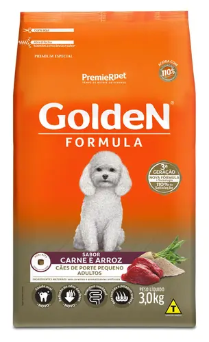 Ração Golden Formula Cães Adultos Raças Pequenas Carne e Arroz Mini Bits