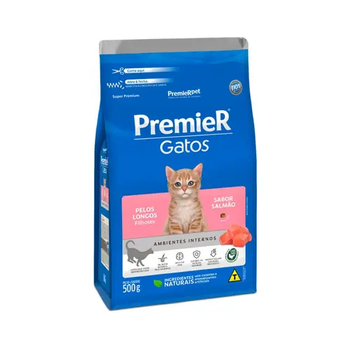 PREMIER GATOS FILHOTES PELOS LONGOS SALMÃO 500G