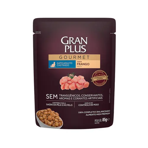 GRAN PLUS SACHÊ GATO GOURMET FRANGO CASTRADO