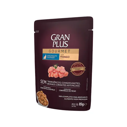 GRAN PLUS SACHÊ GATO GOURMET FRANGO CASTRADO 85G