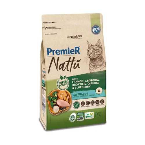 PREMIER NATTU GATOS CASTRADOS ABOBORA 7,5KG